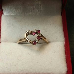 Vintage 10k Natural Ruby Cz Heart Ring